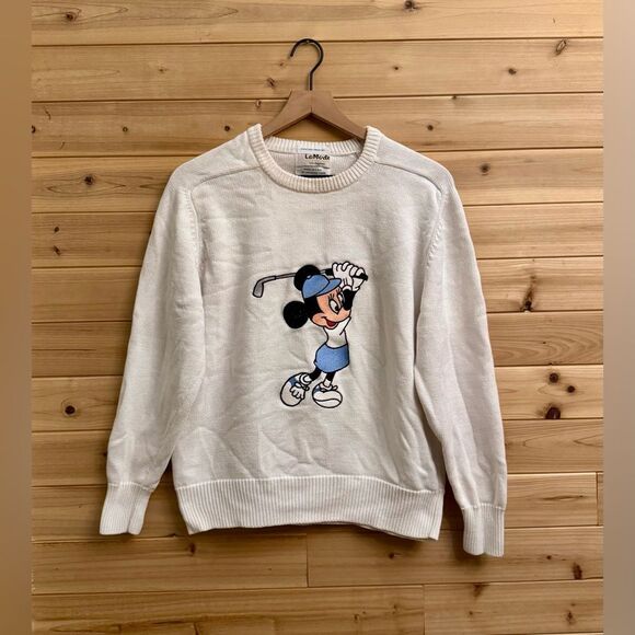 Vintage La Mode Size Medium Walt Disney Minnie Golf Appliqué Knit Cotton Sweater - Picture 1 of 12